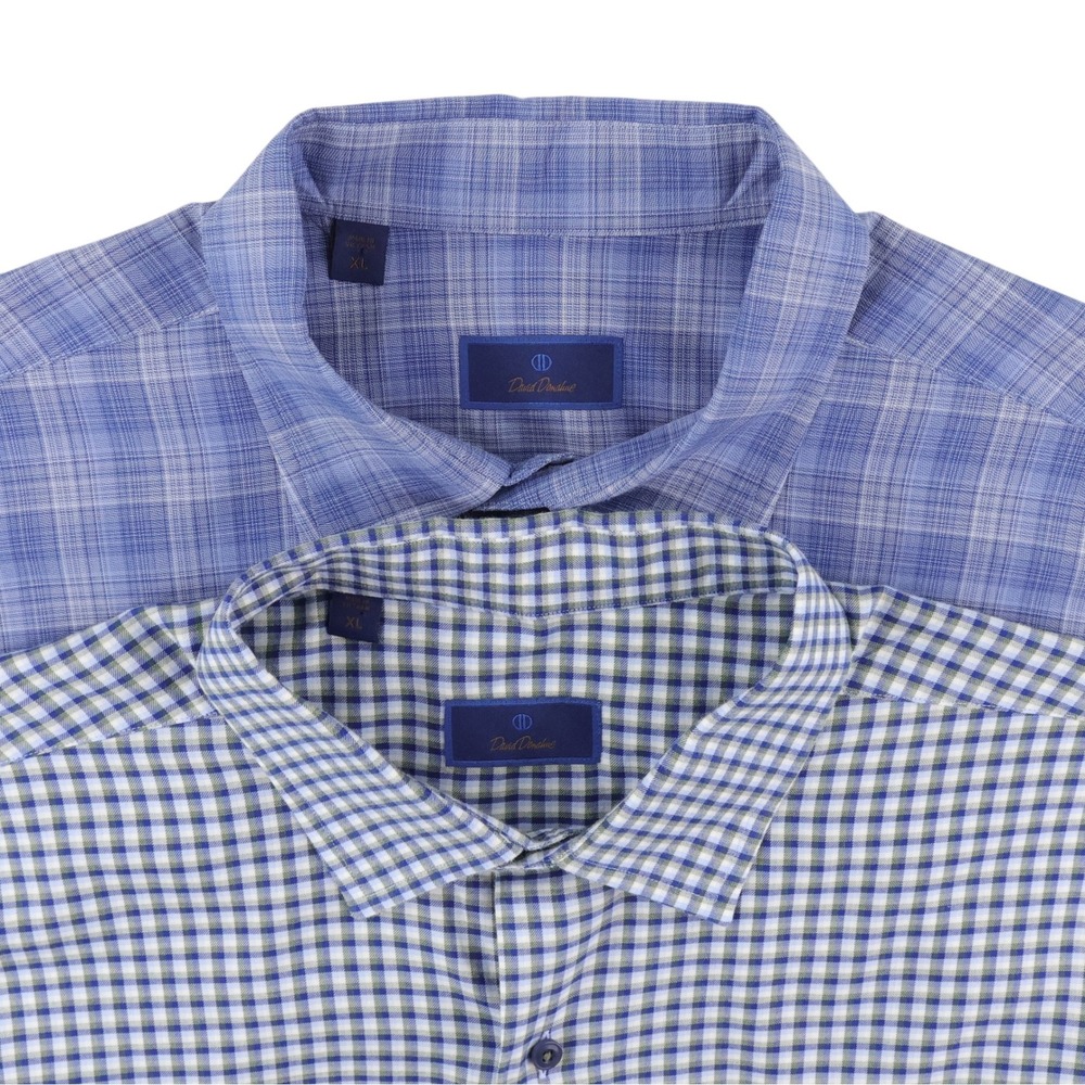 Lot of 2 David Donahue Button Down Shirts Mens XL Blue Plaid Long Sleeve